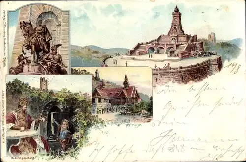 Litho Steinthaleben Kyffhäuserland in Thüringen, Kaiser Wilhelm Denkmal, Barbarossa