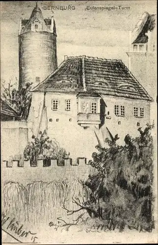 Künstler Ak Bernburg an der Saale, Eulenspiegelturm