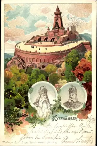 Künstler Litho Kyffhäuserland Thüringen, Kaiser Wilhelm Denkmal, Barbarossa