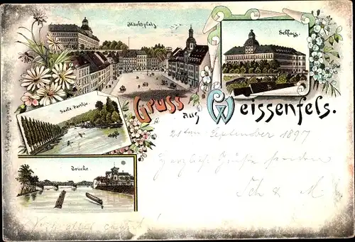 Litho Weißenfels an der Saale, Schloss, Marktplatz, Brücke, Saalepartie