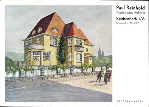 Ak Reichenbach im Vogtland, Paul Reinhold, Akademischer Architekt, Wohnhaus Jäger