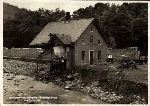 Ak Antonsthal Breitenbrunn im Erzgebirge, Beschädigtes Haus, Unwetterkatastrophe 06.07.1931