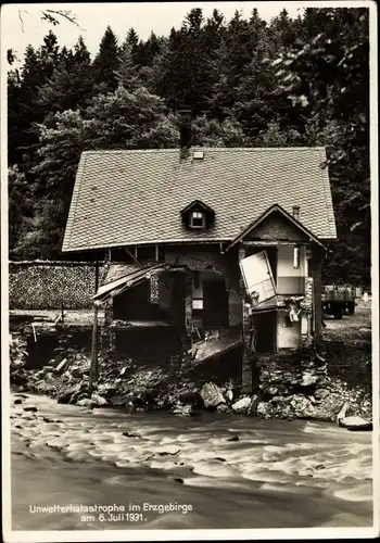 Ak Antonsthal Breitenbrunn im Erzgebirge, Beschädigtes Haus, Hochwasser 06.07.1931