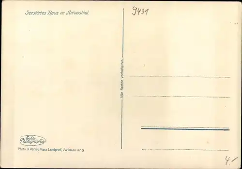 Ak Antonsthal Breitenbrunn im Erzgebirge, Beschädigtes Haus, Hochwasser 06.07.1931