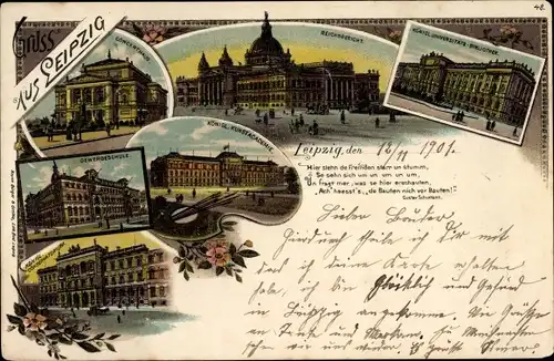 Litho Leipzig in Sachsen, Reichsgericht, Universitätsbibliothek, Kunstakademie, Gewerbeschule