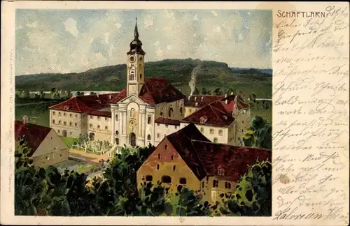 Litho Schäftlarn Oberbayern, Ansicht vom Kloster