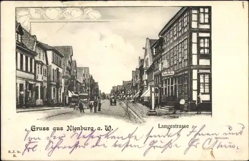 Ak Nienburg an der Weser, Langestraße, Straßenpartie, Apotheke