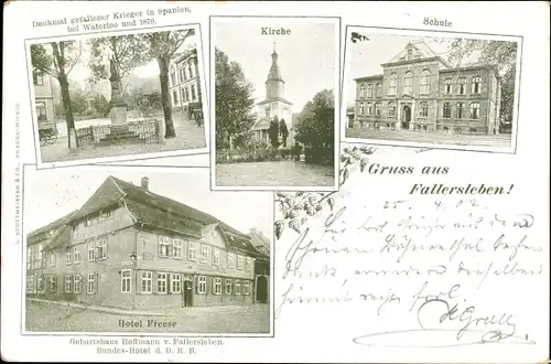 Ak Fallersleben Wolfsburg in Niedersachsen, Kirche, Schule, Hotel Freese