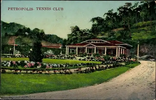 Ak Petrópolis Brasilien, Tennis Club, Grünanlagen, Clubhaus