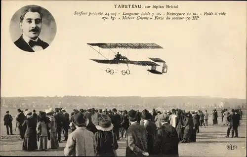 Ak Tabuteau, sur biplan Bristol, Flugpionier