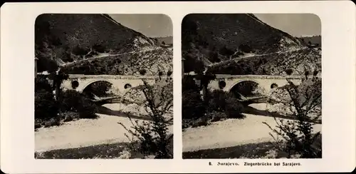 Stereo Foto Sarajevo Bosnien Herzegowina, um 1905, Ziegenbrücke