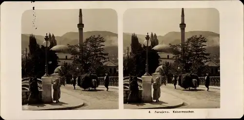 Stereo Foto Sarajevo Bosnien Herzegowina, um 1905, Kaisermoschee