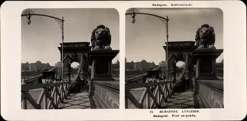 Stereo Foto Budapest Ungarn, 1907, Kettenbrücke