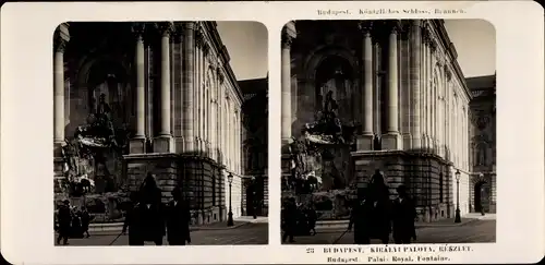 Stereo Foto Budapest Ungarn, 1906, Königliches Schloss, Brunnen