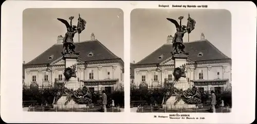 Stereo Foto Budapest Ungarn, 1906, Denkmal der Honveds von 1848