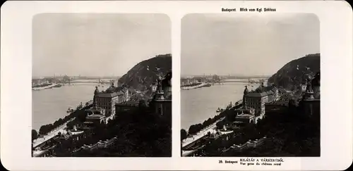 Stereo Foto Budapest Ungarn, um 1905, Blick vom königlichen Schloss