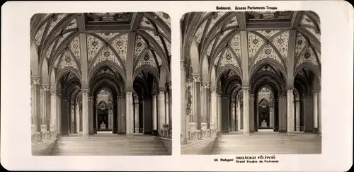 Stereo Foto Budapest Ungarn, 1906, Große Parlaments-Treppe