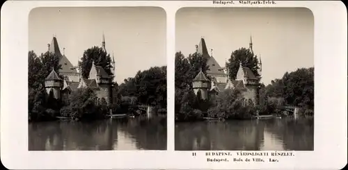 Stereo Foto Budapest Ungarn, 1906, Stadtparkteich