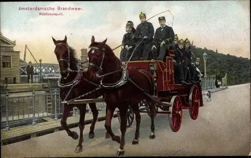 Ak Amsterdam Nordholland, Amsterdamsche Brandweer, Koolzuurspuit, Feuerwehr, Löschwagen