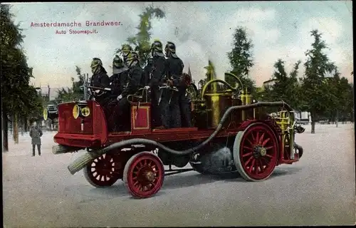 Ak Amsterdam Nordholland, Amsterdamsche Brandweer, Auto Stoomspuit, Feuerwehr, Löschwagen