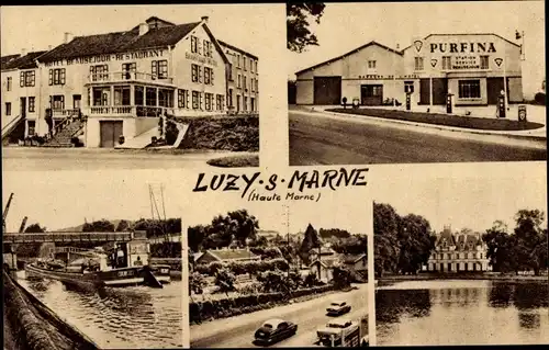 Ak Luzy sur Marne Haute Marne, Hotel Beausejour, Station-Service Purfina