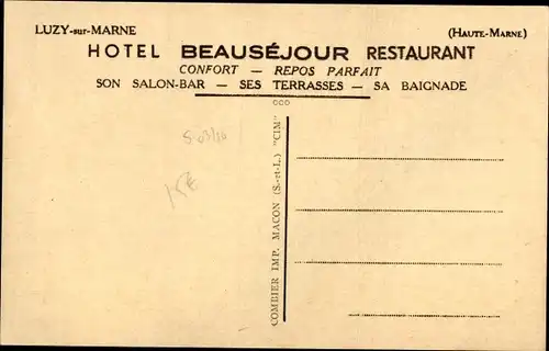 Ak Luzy sur Marne Haute Marne, Hotel Beausejour, Station-Service Purfina