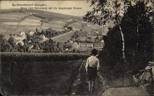 Ak Burkhardtsdorf im Erzgebirge, Blick vom Niklasberg auf die Annaberger Straße