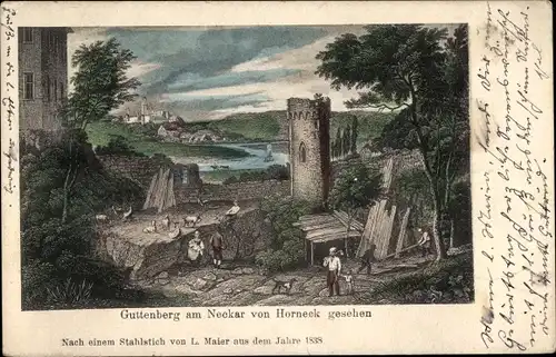 Ak Haßmersheim in Baden Württemberg, Burg Guttenberg von Horneck gesehen