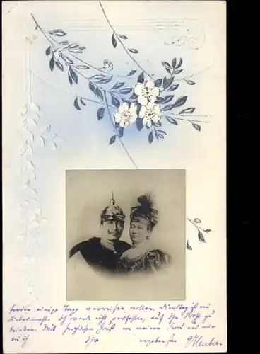 Ak Kaiser Wilhelm II. und Kaiserin Auguste, Blumen