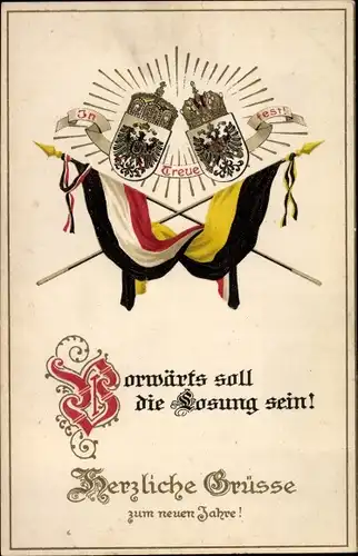 Präge Litho Glückwunsch Neujahr, Vorwärts soll die Losung sein, Kaiserreich, Österreich, I. WK