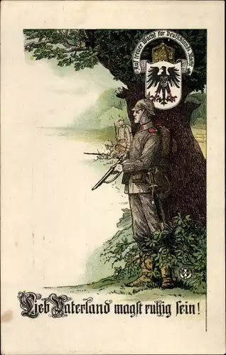 Ak Deutscher Soldat, Wappen, Lieb Vaterland magst ruhig sein