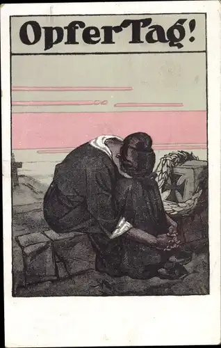 Ak Opfertag 1917, Bayer. Landeskomitee vom Roten Kreuz, Frau am Grab eines Soldaten