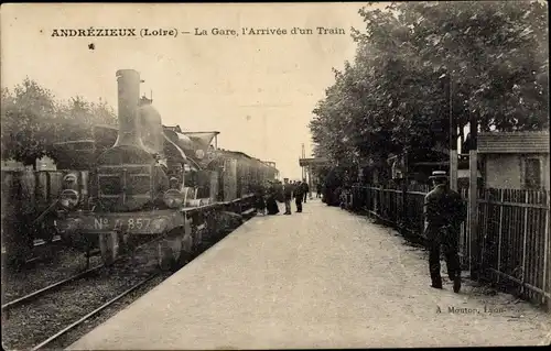 Ak Andrézieux Loire, Bahnhof, Gleisseite, Französische Eisenbahn, No. 857