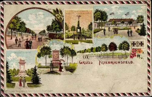 Litho Friedrichsfeld Voerde am Niederrhein, Kriegerdenkmal, Wilhelmstraße, Offizierskasino