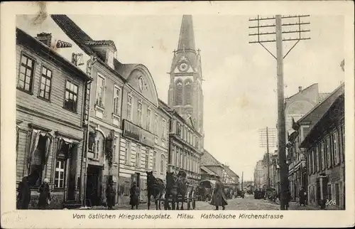 Ak Jelgava Mitau Lettland, Katholische Kirchenstraße