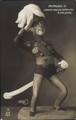 Ak Plastik, Karikatur, Manuel II, König von Portugal