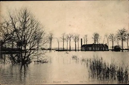 Ak Zeeland Niederlande, Mart 1906, Hochwasser