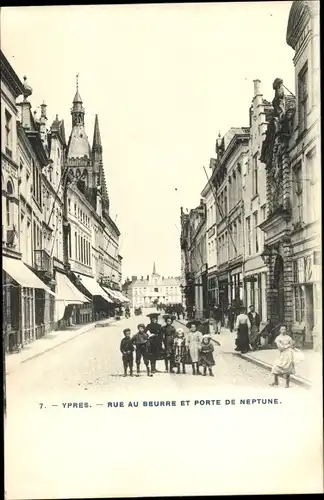 Ak Ypres Ypern Flandern, Rue au Beurre, Porte de Neptune