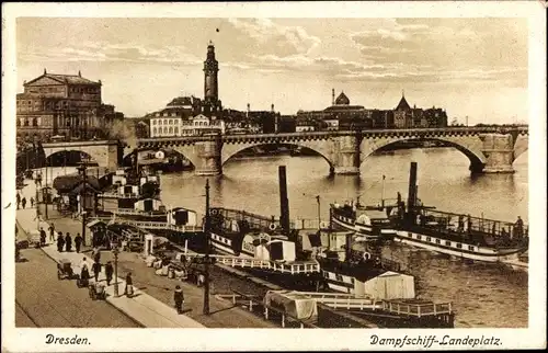 Ak Dresden Altstadt, Dampfschiff Landeplatz, Brücke