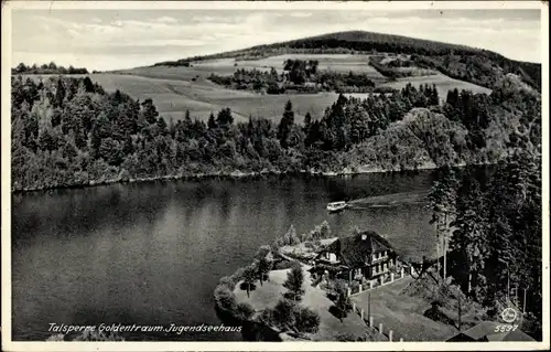 Ak Złotniki Lubańskie Goldentraum Schlesien, Talsperre, Jugendseehaus