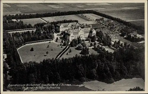 Ak Gryfów Śląski Greiffenberg Schlesien, Sanatorium Birkenhof, Luftaufnahme