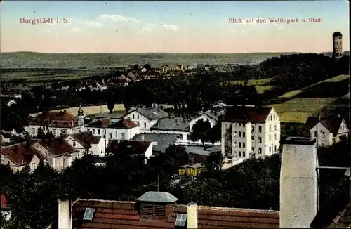 Ak Burgstädt in Sachsen, Wettinpark und Stadt, Panorama