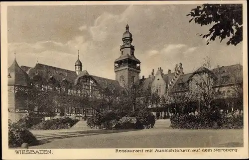 Ak Wiesbaden in Hessen, Neroberg, Restaurant mit Aussichtsturm