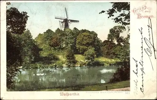 Ak Hansestadt Bremen, Wallpartie, Windmühle