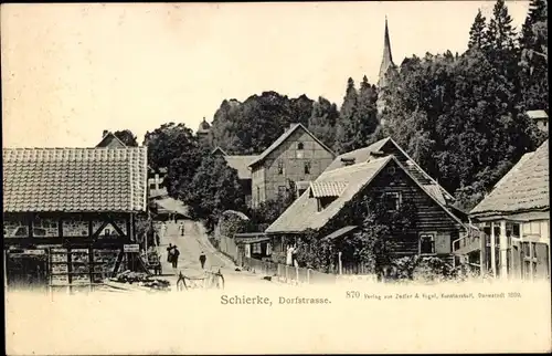 Ak Schierke Wernigerode am Harz, Dorfstraße, Kirchturm