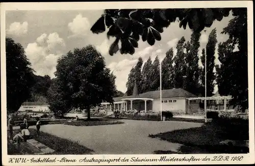 Ak Pirna in Sachsen, Blick in das KWU Geibeltbad, Schwimm Meisterschaften der DDR 1950