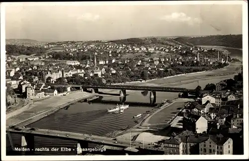 Ak Meißen an der Elbe, rechts der Elbe, Spaargebirge, Brücken, Schiffe