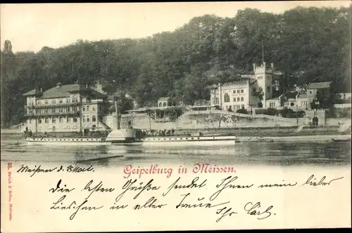 Ak Meißen an der Elbe, Geipelburg, Schiff