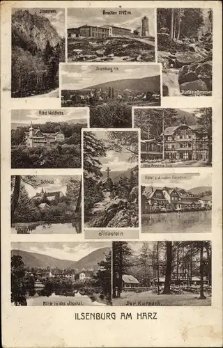 Ak Ilsenburg am Nordharz, Ilsestein, Brocken, Schloss, Ilsetal