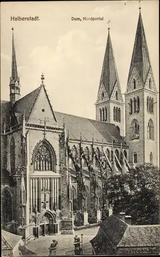 Ak Halberstadt in Sachsen Anhalt, Blick auf den Dom, Nordportal